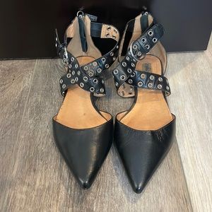 Halogen black flats with cross studded zipper